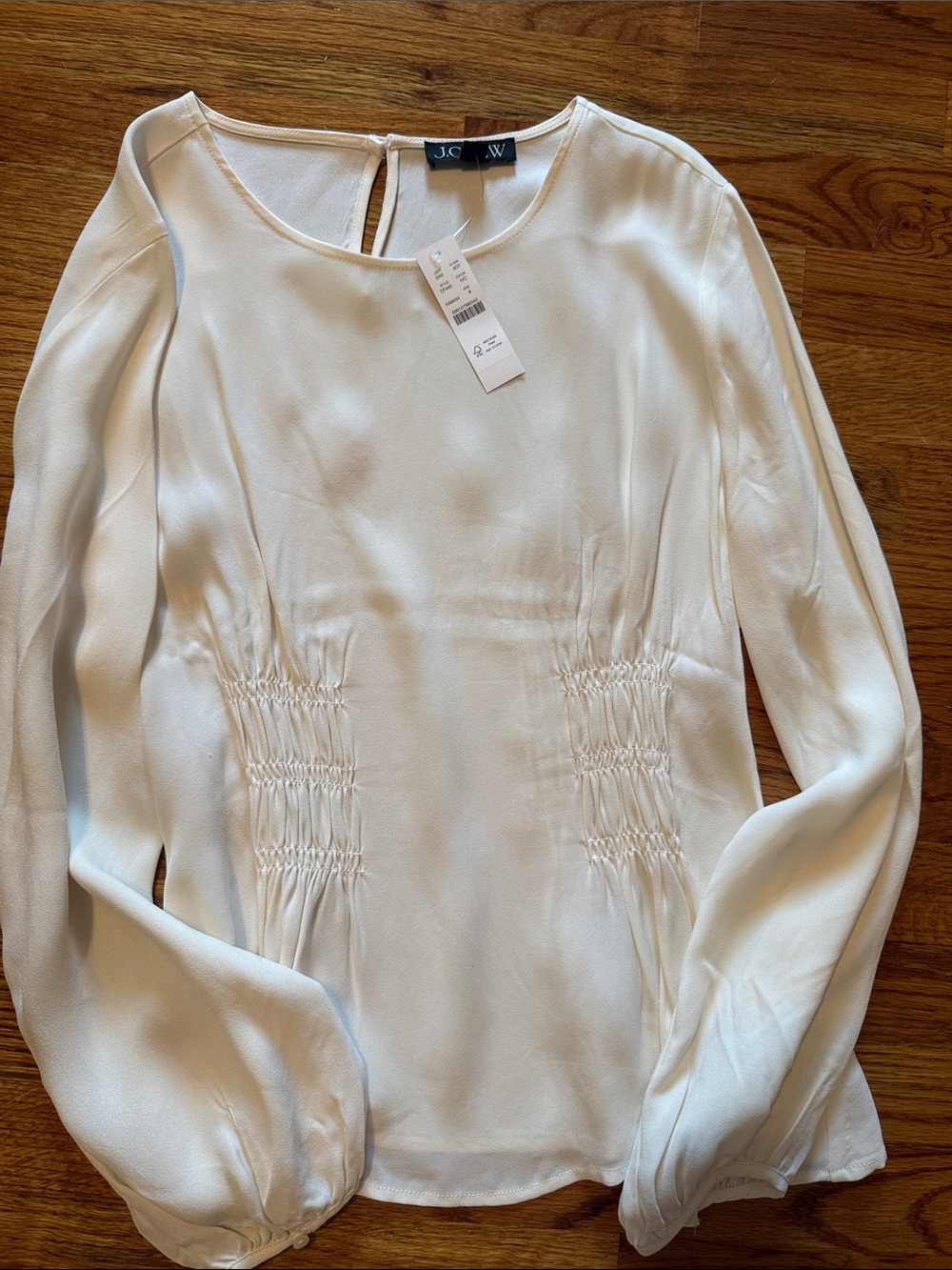 J. Crew Cream Smocked Waist Long Sleeve Blouse